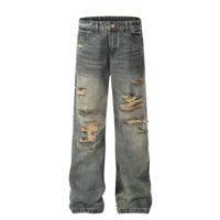 Jeans déchirés rétro américains, denim délavé, unisexe, pantalon décontracté haut de gamme, ample, style printemps, pantalon long évasé pour couple
