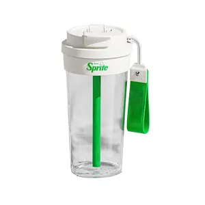 À venda 580ml plástico palha garrafa de água co-branded com Sprite para exterior Tumbler com palha