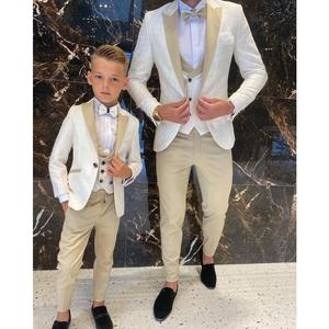 Abiti da Uomo Padre e Figlio per Matrimonio Smoking 3 Pezzi Bianco con Motivo Floreale Vestito Slim Fit per Cocktail Party Abiti da Sposo su Misura - Product Image 1