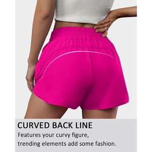FOXA Pantalones cortos para correr para mujer, cintura alta, con bolsillos, pantalones cortos deportivos de secado rápido, rosa brillante M - Product Image 3