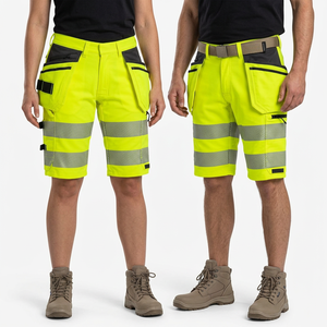 Shorts de travail haute visibilité avec bande réfléchissante, unisexe, style cargo, pantalon de sécurité en polyester, certifié CE/EU, coupe-vent - Product Image 1