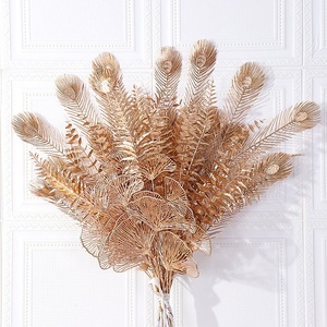 Cubo de hoja de oro <span class=keywords><strong>para</strong></span> decoración del hogar, hoja de eucalipto artificial, material de flor de Año Nuevo, venta al por mayor - Product Image 2