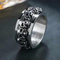 Bague pour homme en acier inoxydable argenté antique gothique, bague punk pour doigt, bague en fonte avec tête de crâne squelette, bijoux pour homme