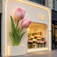 Grande sculpture florale lumineuse d'extérieur en fibre de verre, personnalisée (tulipe, orchidée, lys) pour centres commerciaux, places publiques et hôtels