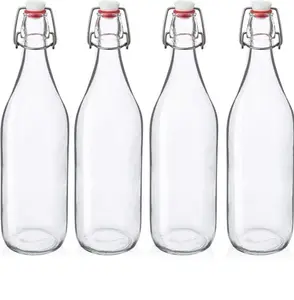 Botella de cristal transparente y reciclada para refrescos, tapón superior personalizado con Clip, 250ml, 500ml, 750ml, venta al por mayor