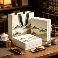 Sac en papier d'art de luxe de haute qualité avec poignée en ruban, emballage de boîte cadeau en carton, boîte à thé haut de gamme, logo personnalisé, image de marque d'entreprise
