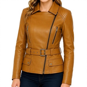 Women Leather <b>Jacket</b> Brown Vintage Style Belted <b>Jacket</b> Slim Fit Moto <b>Jacket</b> Handmade Leather Coat <b>Biker</b> <b>Jacket</b> - Product Image 1