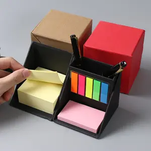 Customized Logo Cube Sticky Notes Pad With Pen Holder Box For Promotion