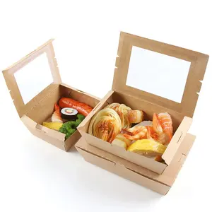 Disposable Brown Kraft Paper Eco Friendly Food Container Box For Takeout Packaging With PET Window