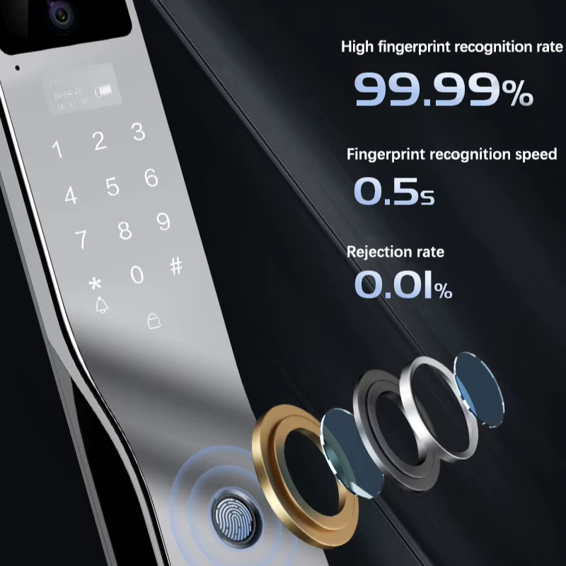 Good Quality Fingerprint Face Recognition Zinc Alloy Tuya Intercom Biometric Lock Camera for Wood Door Memory Card Cloud Storage · image 5