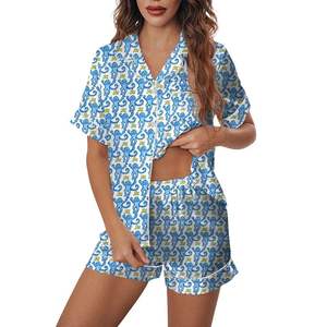 Da donna con stampa di scimmia coniglio 2 pezzi pigiama Y2k Preppy camicia a manica corta due pezzi pigiami in seta Pjs Set da donna - Product Image 4