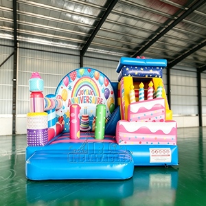 Structure gonflable commerciale combinée avec toboggan et <span class=keywords><strong>château</strong></span> rebondissant <span class=keywords><strong>Joyeux</strong></span> Anniversaire pour la location d'anniversaires d'enfants - Product Image 1