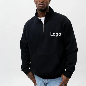 Wholesale Embroidered Custom Logo Half Zip Hoodie Autumn Winter Loose Solid Color 100% Cotton for Zip up Coat Casual Fashion