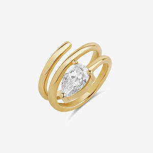 <span class=keywords><strong>Anello</strong></span> <span class=keywords><strong>Mignolo</strong></span> a Spirale Placcato Oro in <span class=keywords><strong>Argento</strong></span> Sterling 925 con Zirconia Cubica Taglio a Pera per Donna - Product Image 1