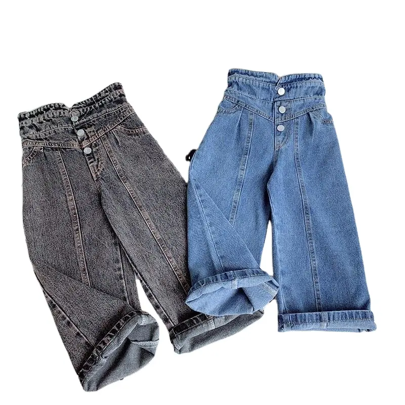 Hot Amazon girls' denim pants kids wide leg trousers children long jeans