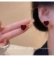 Boucles d'oreilles clous cœur grande taille rouge pour femme et fille, style coréen, esthétique émaillée, pour la vie quotidienne, bijoux minimalistes, cadeaux