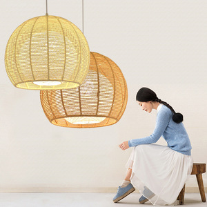 Japanese Style Pendant <b>Light</b> Round Single Head Hemp Rope Lamp For Bedroom Living Room Balcony <b>Dining</b> Room LED <b>Light</b> Source - Product Image 4