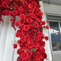 Arche Carrée Métallique de 2,4 m, Artificielle, Blanche et Rouge, Décoration de Fête pour Mariage et Événement