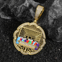 Collier Pendentif Hip-Hop Religieux pour Hommes, Motif Médaille de la Cène en Émail Coloré, Bordure en Zircon, Vente Directe Usine