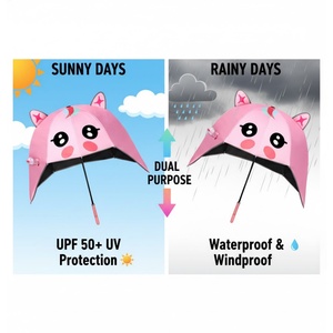 Children's Cartoon Semi-<b>Automatic</b> Black Coating All-in-One Safe Reflective Strip Sunshade Straight <b>Umbrella</b> Back to School - Product Image 5
