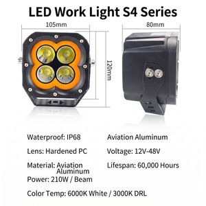 Square LED Work Light 4 Lens 210W Amber DRL Spot Flood Combo IP67 Offroad Driving Lamp for Truck SUV - Product Image 3