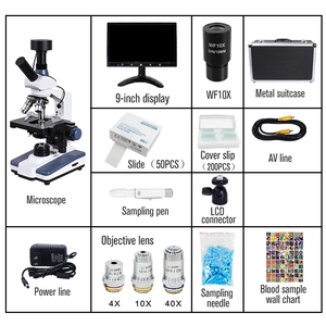 Nền đen ống nhòm kính hiển vi máy ảnh kỹ thuật số phòng thí nghiệm LED ánh sáng + 9-inch LCD + 5MP điện tử Eyepiece sinh học kính hiển vi - Product Image 5