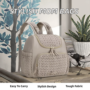 <span class=keywords><strong>Sac</strong></span> à dos à langer portable Deellt Fashion en polyester marron tressé avec broderie et patchwork, personnalisable avec logo - Product Image 2