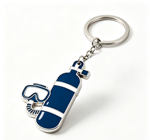 Porte-clés en métal émaillé bleu en forme de bouteille de plongée, souvenir d'équipement de plongée, cadeau promotionnel - Product Image 2