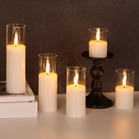 Lot de 5 Bougies LED Scintillantes Matti's pour Décoration Maison, Piliers Verre Blanc, Lumière Chaude avec Télécommande