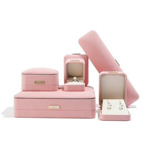 Wholesale Custom Logo Velvet pink <b>Luxury</b> Microfiber Bangle Bracelet <b>Gift</b> Necklace Earring Ring JewelryPackaging <b>Box</b> - Product Image 4