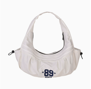 Sac de poitrine rayé en nylon noir pour femme, sac bandoulière sportif à fermeture éclair avec impression de lettres 89, grande capacité, tendance - Product Image 5