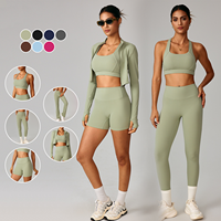 Ensembles de vêtements de sport pour femmes avec logo personnalisé 5 pièces Leggings de haut de yoga à séchage rapide Ensembles d'entraînement moulants de course à pied pour femmes
