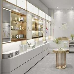 Vitrine d'exposition en bois commerciale, vitrine de magasin moderne personnalisée avec étagères et éclairage pour le mobilier de magasin de détail - Product Image 4