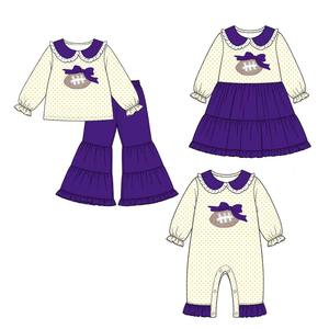 Combinaison pour bébés filles, motif à pois de football personnalisé, pour les jours de match et les fêtes, collection automne, Trendyism Boutique, en Spandex doux et Coton biologique laiteux - Product Image 2