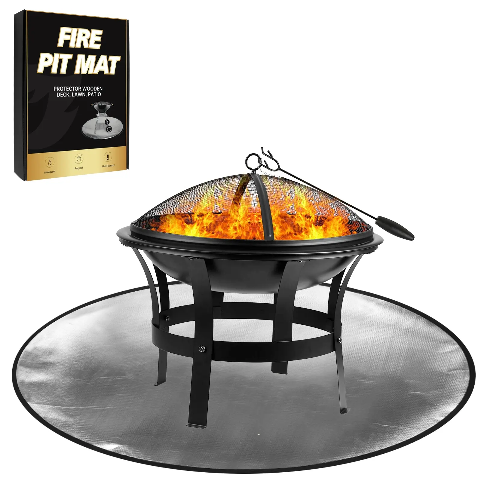 Round barbeque vuurkorf bbq floor stove Fiberglass fireproof mat for outdoor