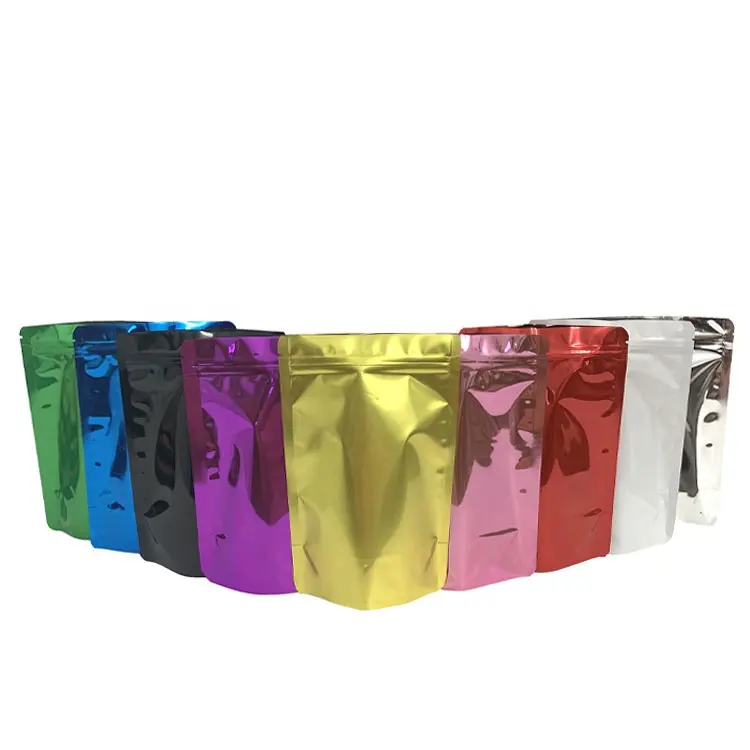 100 adet renkli alüminyum folyo Stand Up Zip kilit torbalar açık pencere ile çanta için aperatif depolama açılıp kapanabilir çanta