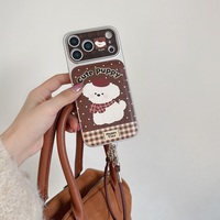 Étui de téléphone antichoc en cuir PU avec motif animal ours en peluche mignon et dragonne pour iPhone 17 Pro Max 16 15 14 13 Pro Max
