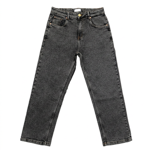 Jean en denim délavé bleu clair à taille haute et coupe droite pour homme, décontracté, en coton, coupe classique, idéal pour le printemps - Product Image 2