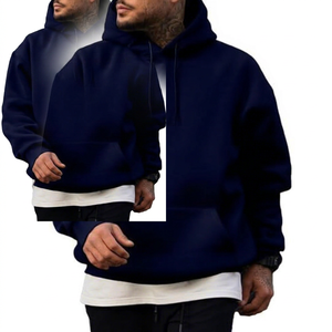 Sudadera con Capucha Azul Marino para Hombre, Corte Holgado, Felpa Francesa de Algodón, Informal, con Bolsillo Delantero, para Otoño - Product Image 1