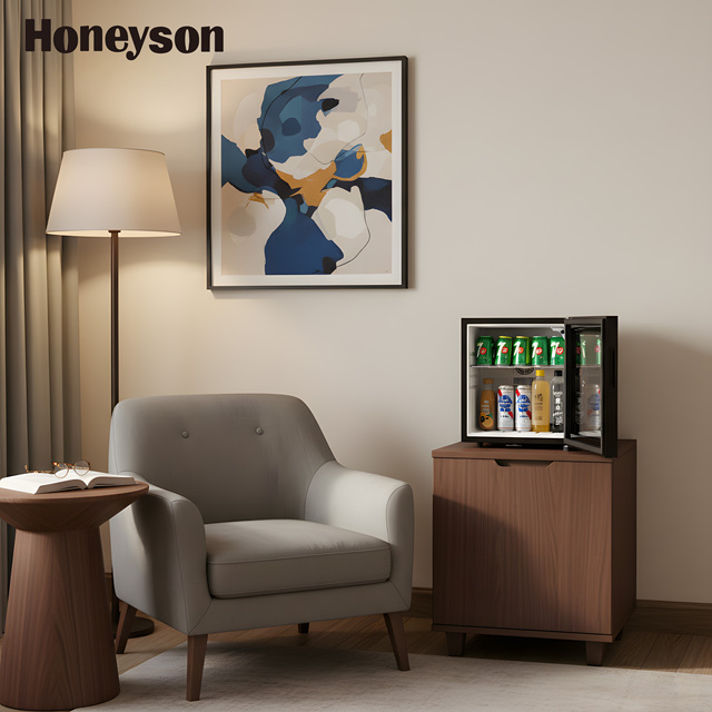 Honeyson Hot 30L Hotel Mini Bar Fridge Thermoelectric Silent Compact Plastic Door Auto-Defrost Portable Installation Electric