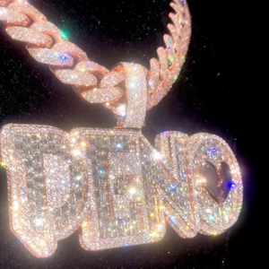 Mặt dây chuyền tên tùy chỉnh mạ đá, dây chuyền bạc, mặt dây chuyền Moissanite VVS, trang sức Hip Hop - Product Image 1