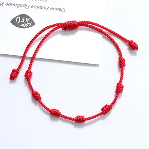 Hot Verkoop Zomer String Armbanden Zwart Rood Koord Touw Armband Lucky Verstelbare 7 Knopen Armband Voor Liefhebbers Vrienden