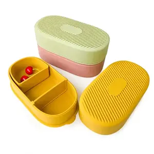 2023 Nieuwe 3 Compartiment Siliconen Bento Box Container Duurzaam Bpa Vrij Herbruikbaar Lekvrij Bewaren Servies Bento Siliconen Lunchbox