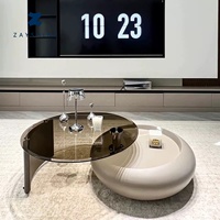 Table basse RH italienne moderne, durable, écologique, avec base en FRP, plateau en verre, ensemble de meubles de salon circulaires, table à thé rotative