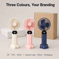 1200Mah Logo personnalisé Mini ventilateurs à main électriques USB rechargeables portables avec affichage LED petit ventilateur de poche 6 vitesses vent fort