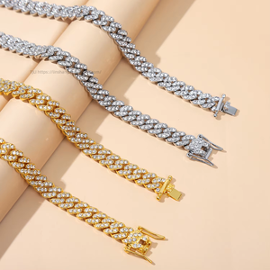 9Mm full rhinestone minimalist <b>Cuban</b> <b>chain</b>, rhombus personalized hip-hop fashion necklace, light luxury jewelry men - Product Image 2