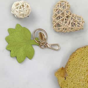Lucky Light Keychain PU Leather Grapefruit <b>Leaf</b> Charm with Golden Hardware Cute Durable Pendant for Bags - Product Image 2