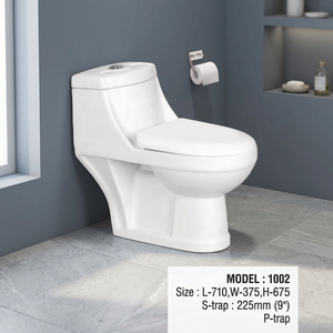 WC monobloc moderne en céramique à chasse d'eau par siphon, avec siphon en P et en S, à poser au sol - Product Image 2