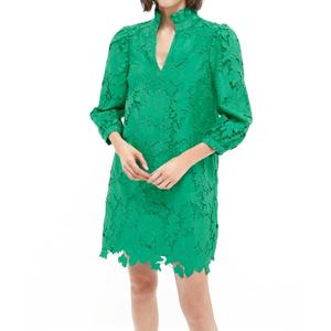 Nuevo Diseño Elegante Vestido Mini de Encaje con Cuello con Volantes, Manga Larga, Cuello Alto, Vestido de Cóctel para Mujer - Product Image 1