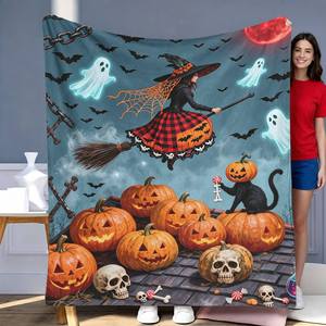 Halloween Pumpkin <b>Witch</b> Bat Flannel Blanket Throw Blanket Nap Blanket Party Decor Horror <b>Gift</b> Wholesale Machine Washable - Product Image 5
